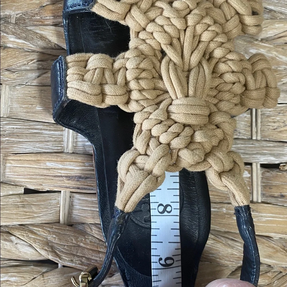 Tory Burch Black & Tan Macramé Rope Sandals